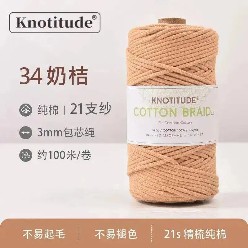 3mm Macrame Braid Cotton Cord 109Yards Pure Cotton Rope For Bracelet Knots, DIY Craft Making 100m Oasis Select Brown Milk Orange 3.0mm 100m