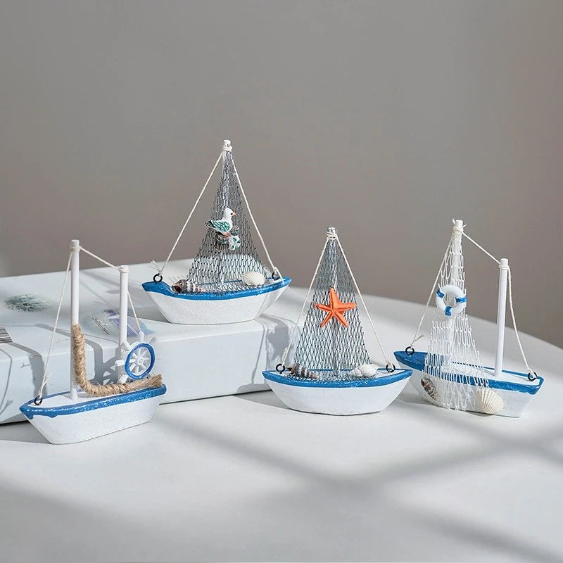 1pcs Mediterranean Style Sailboat Model Handmade Creative Home Decor Ornament for Living Room & Desktop Decoration Oasis Select