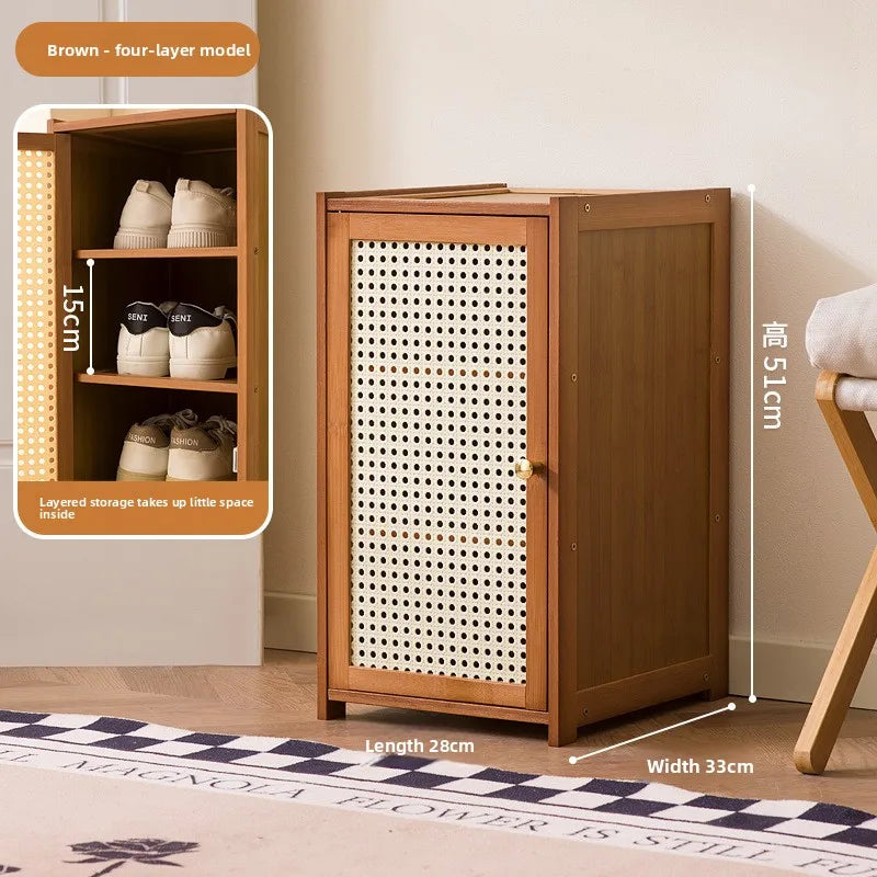 Shoe cabinet household entrance extremely narrow small shoe rack multi-layer indoor good-looking simple storage cabinet Oasis Select Brown four floors