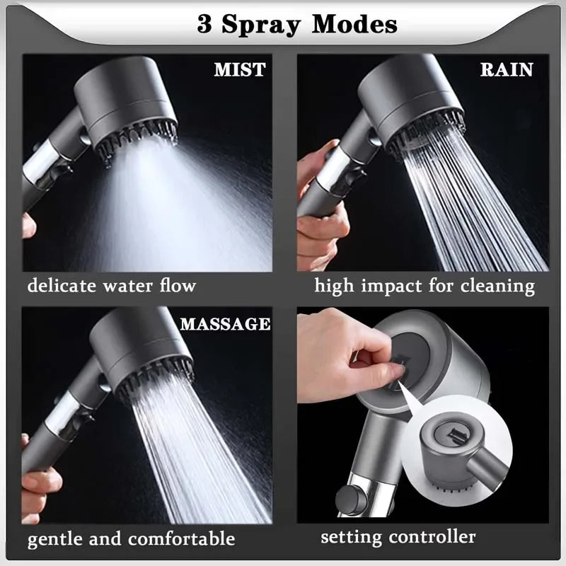 High Pressure Strong Current Shower Head Water Saving Shower with Water Filter 3 Mold Knobs Controllable Hand Shower Bathroom Oasis Select