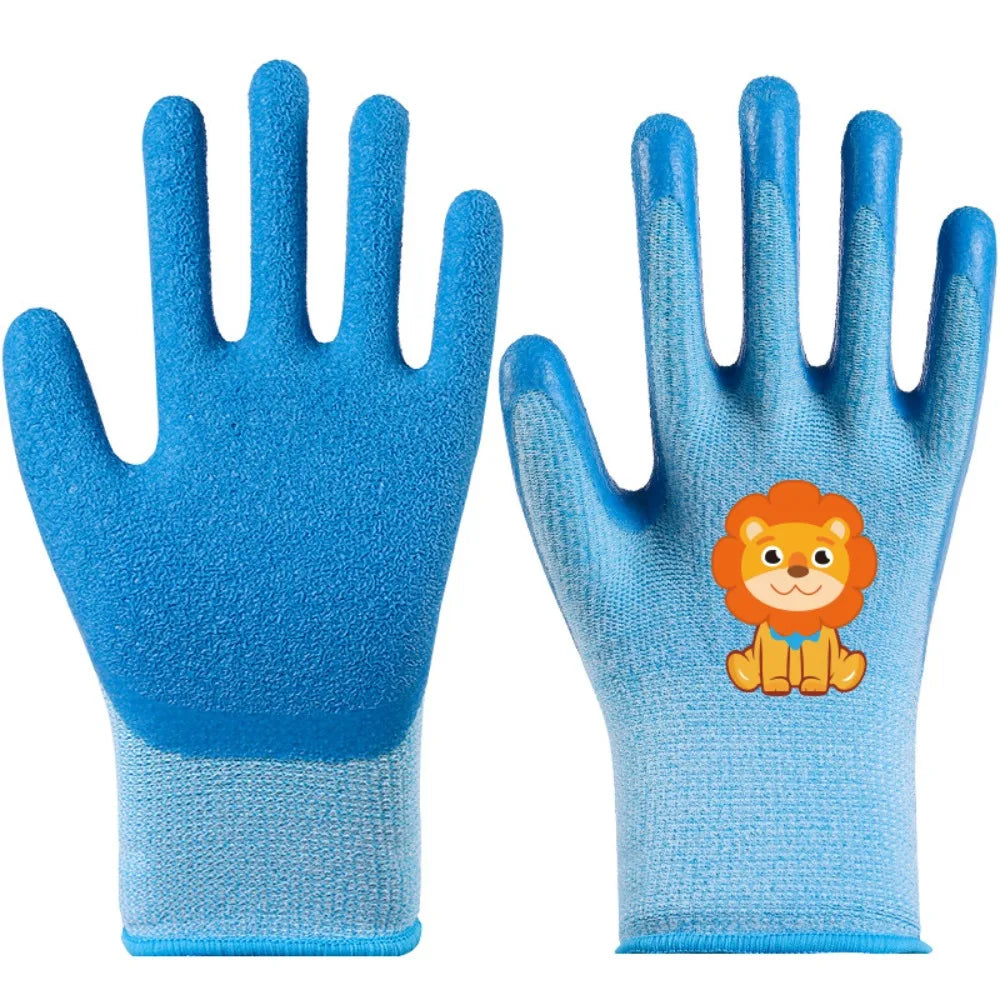 Waterproof Beach Gloves Non-Slip Cartoon Animal Pattern Gardening Gloves Breathable Puncture-resistant Safety Gloves Oasis Select Blue S