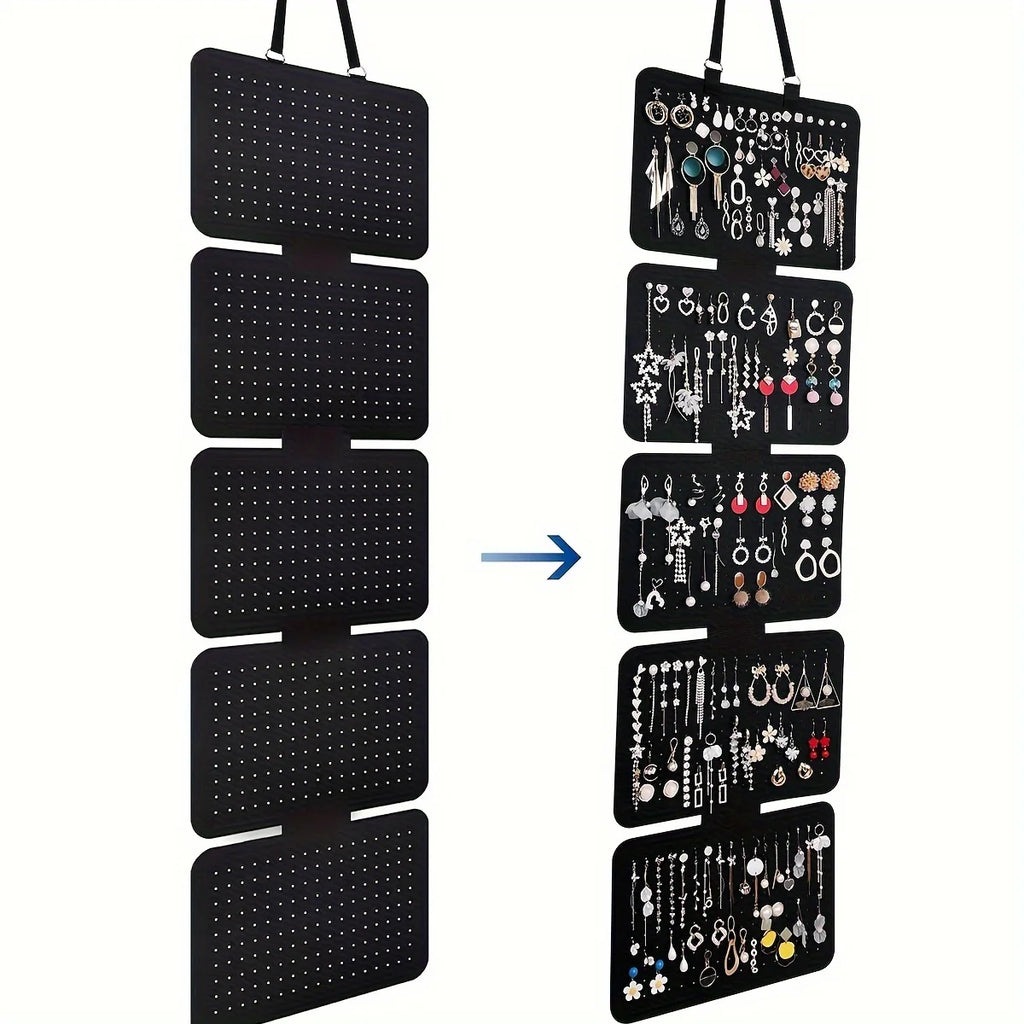 1pc Foldable Felt Jewelry Organizer,Wall Hanging 5-Tier Earring Pendant Display,Storage Bag For Necklaces,Bracelets Oasis Select