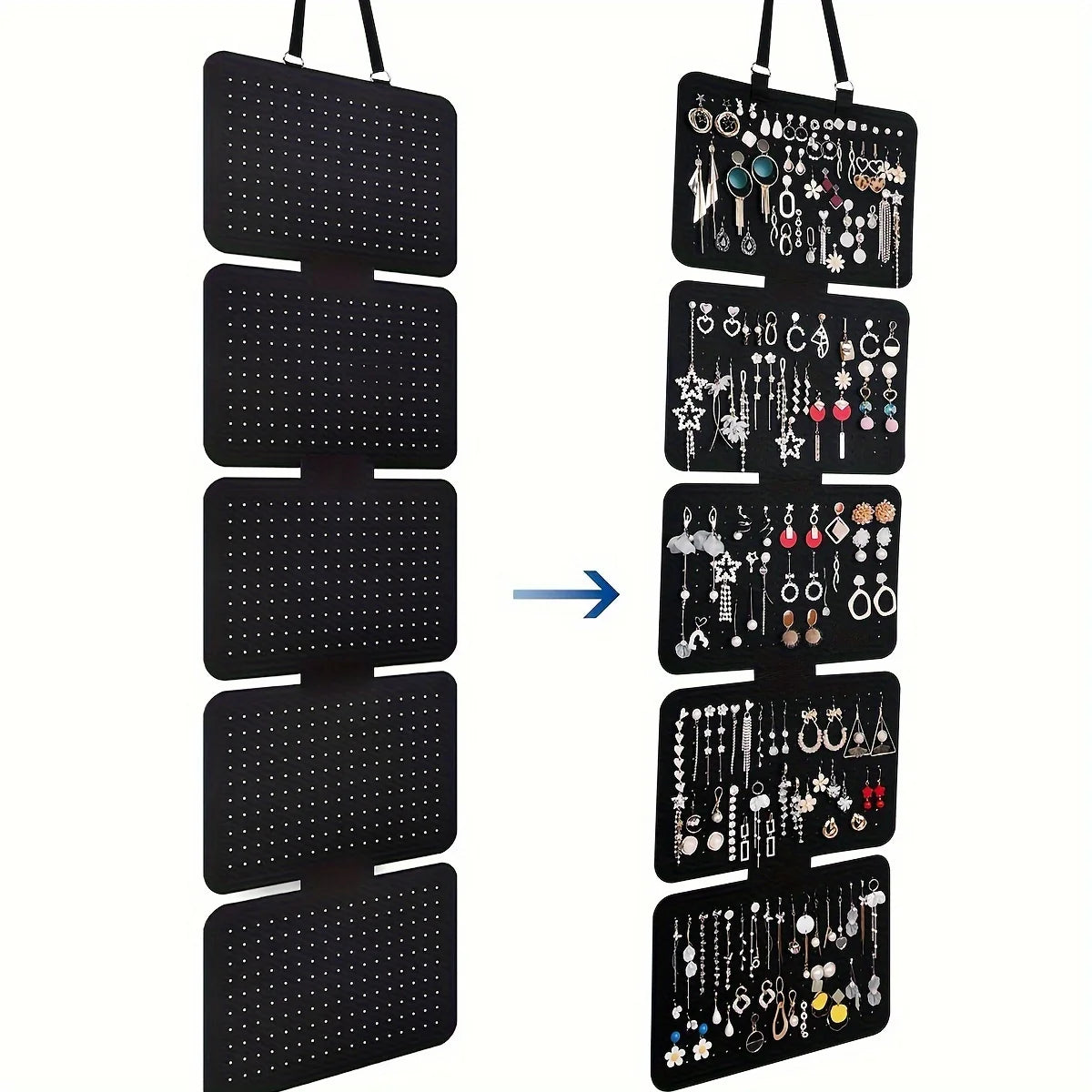 1pc Foldable Felt Jewelry Organizer,Wall Hanging 5-Tier Earring Pendant Display,Storage Bag For Necklaces,Bracelets Oasis Select