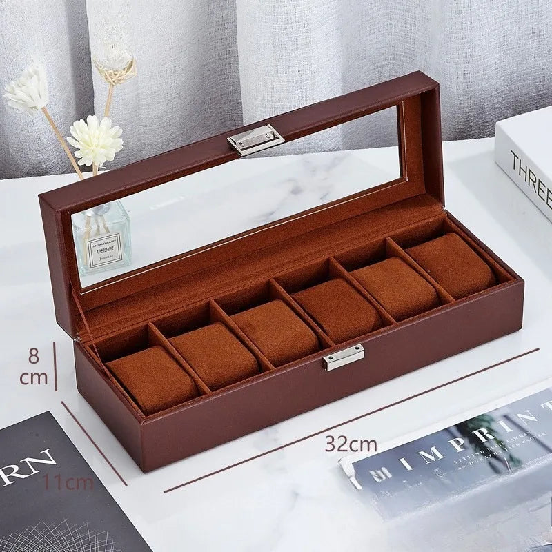 6 Grids PU Leather Watch Box - Luxury Storage & Display Case for Wristwatch Mechanical Watch, Watch Organizer for Men Women Oasis Select