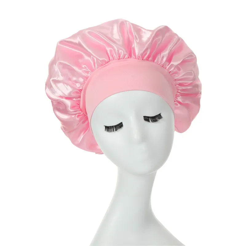1pc Night Sleep Caps with Wide Elastic Band, Silk Wrap, Soft Head Cover Sleeping Hat for Women and Girls Curly Hair Oasis Select Pink