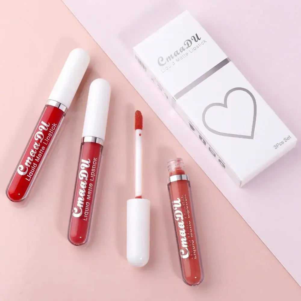 CmaaDu 3-Piece Velvet Matte Liquid Lipstick Set – Waterproof