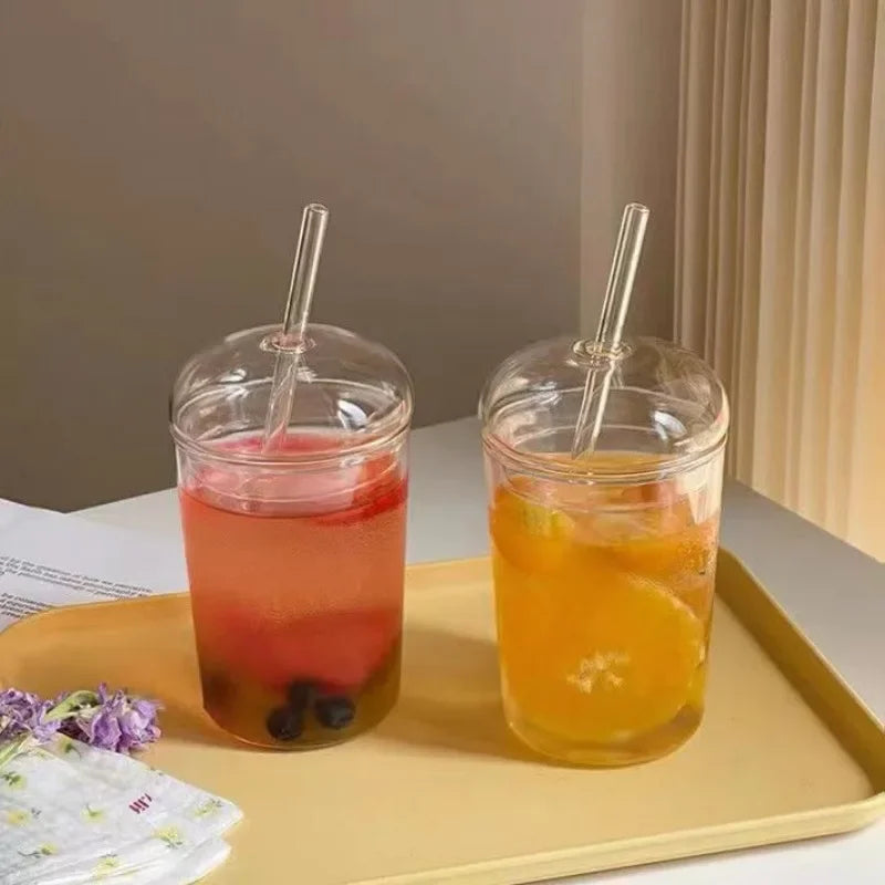 450ML Glass Cup with Lid and Straw Transparent Drinking Glasses for Juice Water and Iced Coffee Cups Drinkware Mug Water Bottle Oasis Select