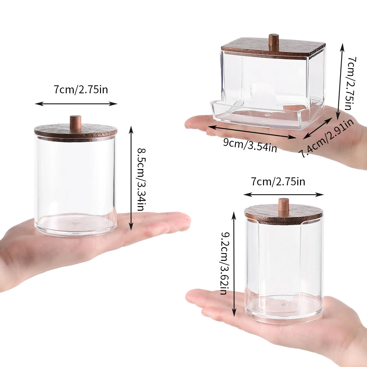 4pack Cotton Swab Holders,With Walnut Stained Wood Lids Apothecary Jar Containers, Cotton Ball Dressers, Bathroom Organization Oasis Select