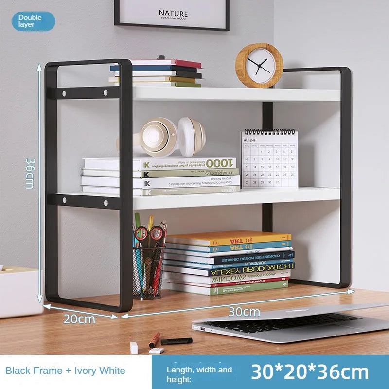 Tiered Desktop Bookshelf Desk Organizer | Steel & Wood Shelf