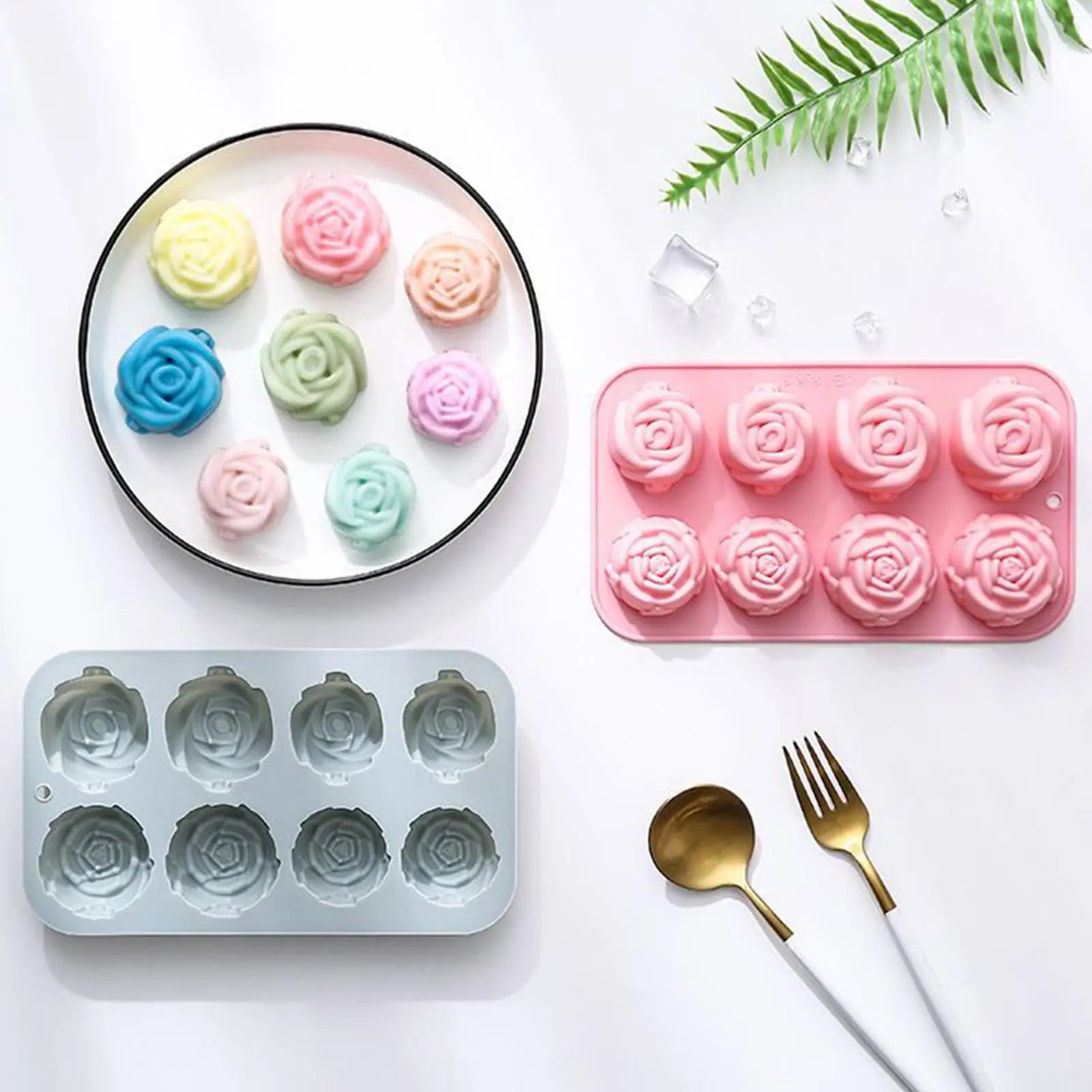 8 Holes Rose Flower Silicone Molds Handmade Soap Candle Silicone Mold DIY Cake Chocolate Baking Tools Ice Cubes Making Mould Oasis Select