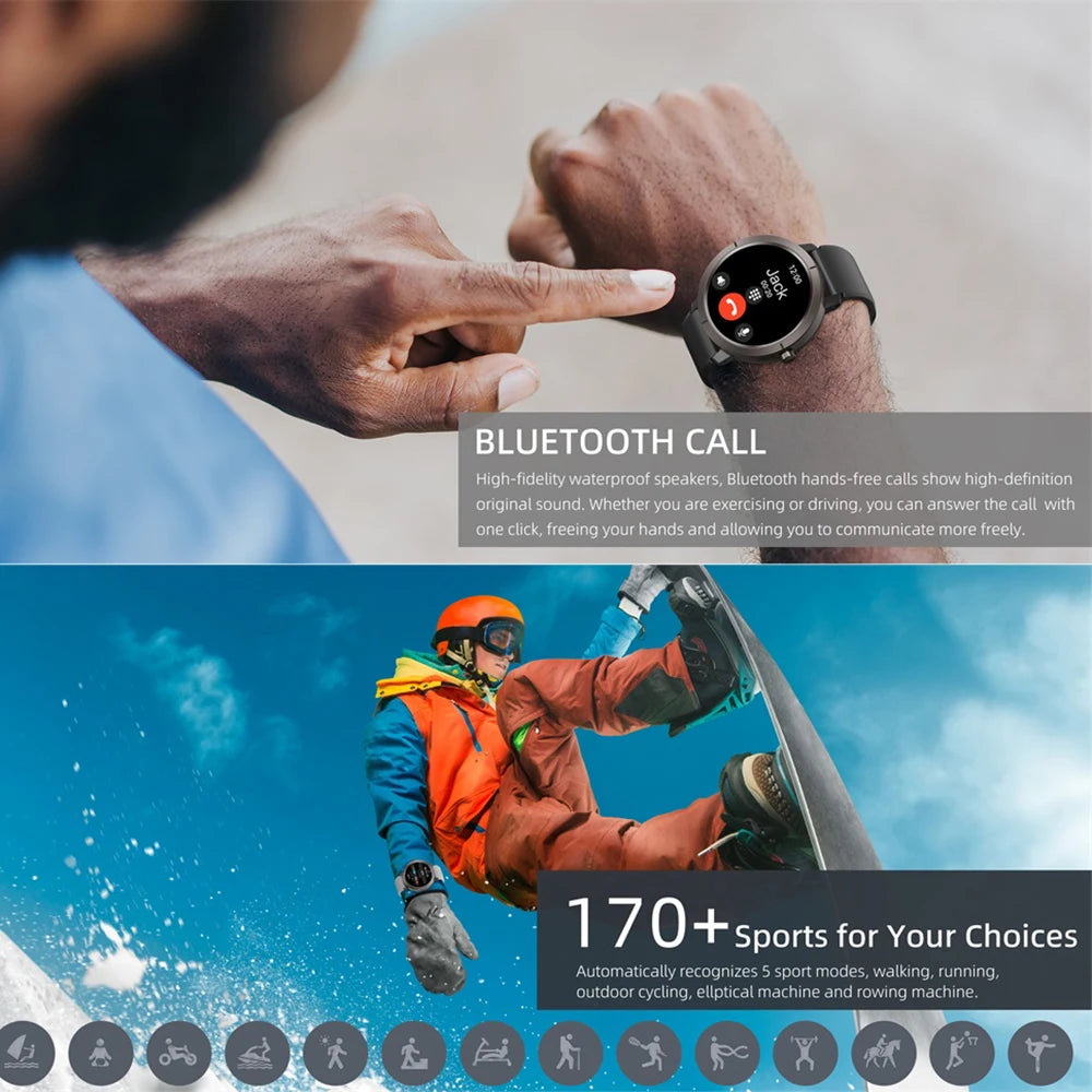 Smart Watches Fitness Sleep Compass Watch 5ATM Waterproof AMOLED HD Screen Health Smartwatch Men Lady Blue Tooth Call GPS Sports Oasis Select