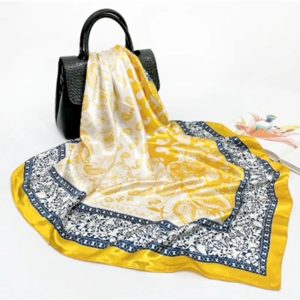 Luxury 90*90cm Satin Square Scarf Bohemian Hair Accessories Print Silk Headkerchief Floral Shawl Wraps Headband Wedding Oasis Select J