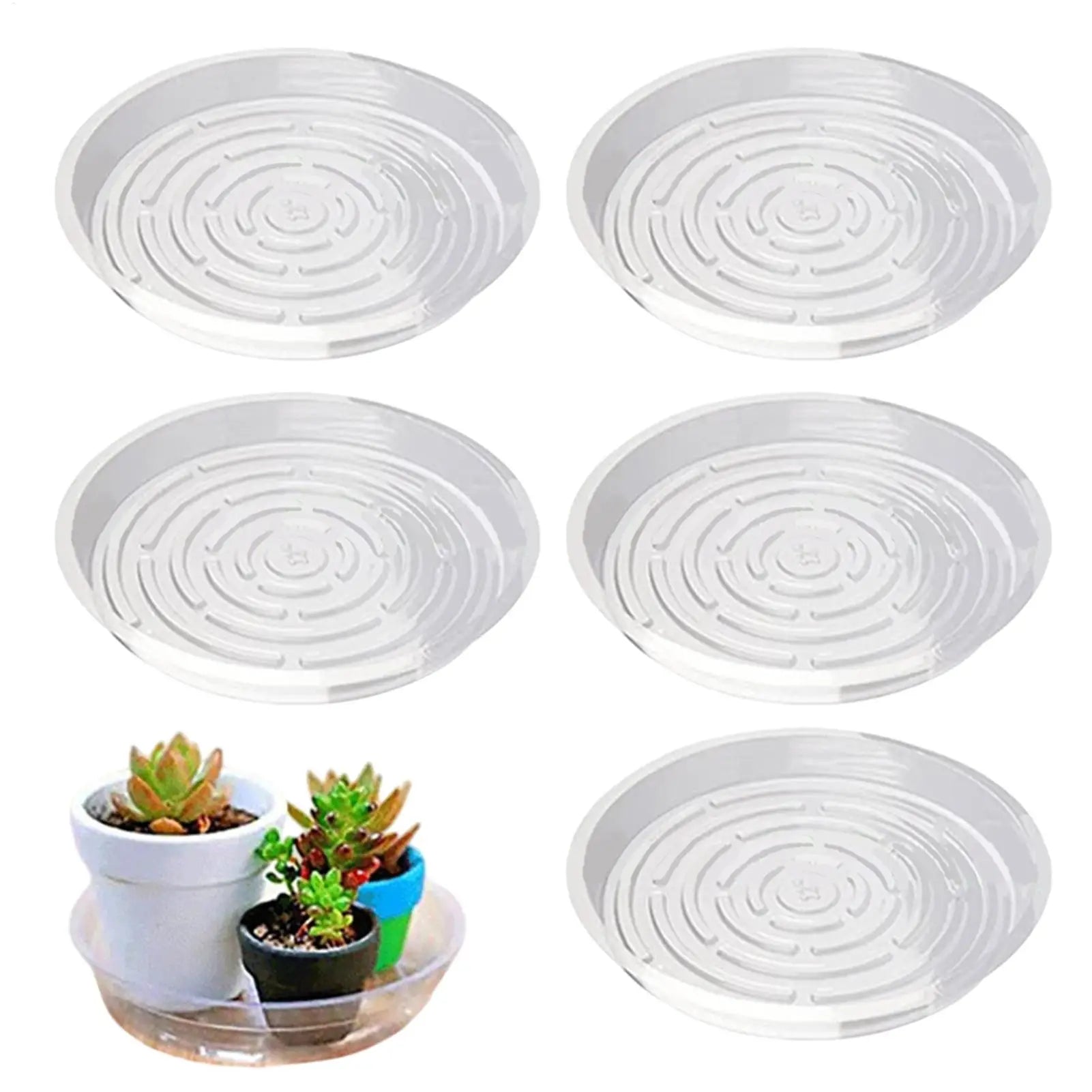 5Pcs Plant Pot Tray Clear round Flower Pot Trays Clear Plastic Plant Saucers Desktop Trash Storage Bases for Home Garden Oasis Select