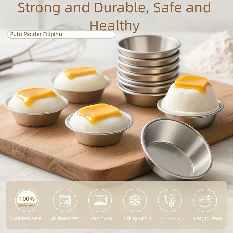10pcs Aluminum Alloy Mini round Cupcake Mold Set Puto Cake Egg Tart Kitchen Baking Oven Pan Pastry Dessert Cooking Utensils Oasis Select