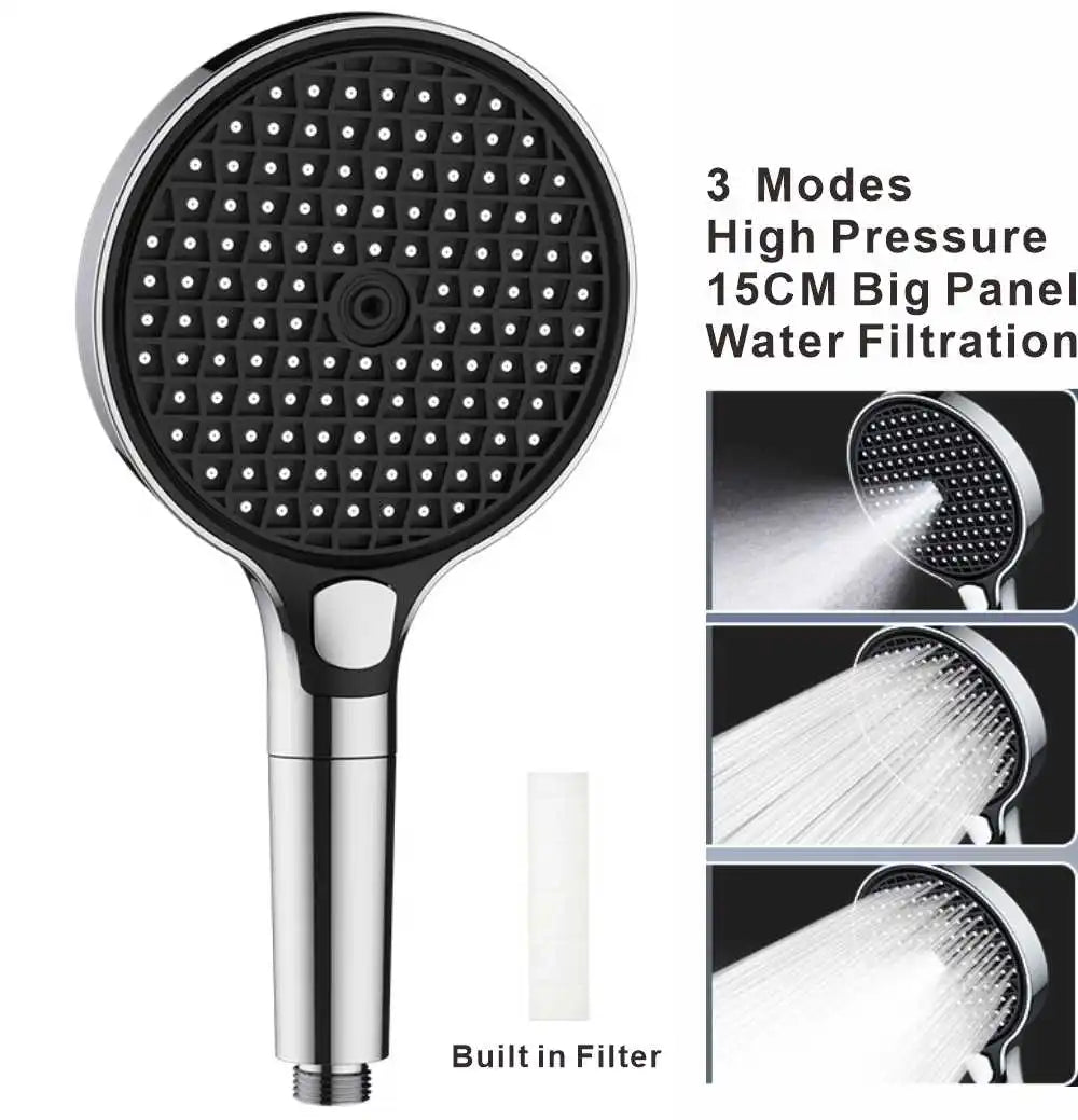 15CM High Pressure Big Panel Water Saving 3 Modes Shower Head With Filter Element Massage SPA Sprayer Bathroom Accessories Oasis Select