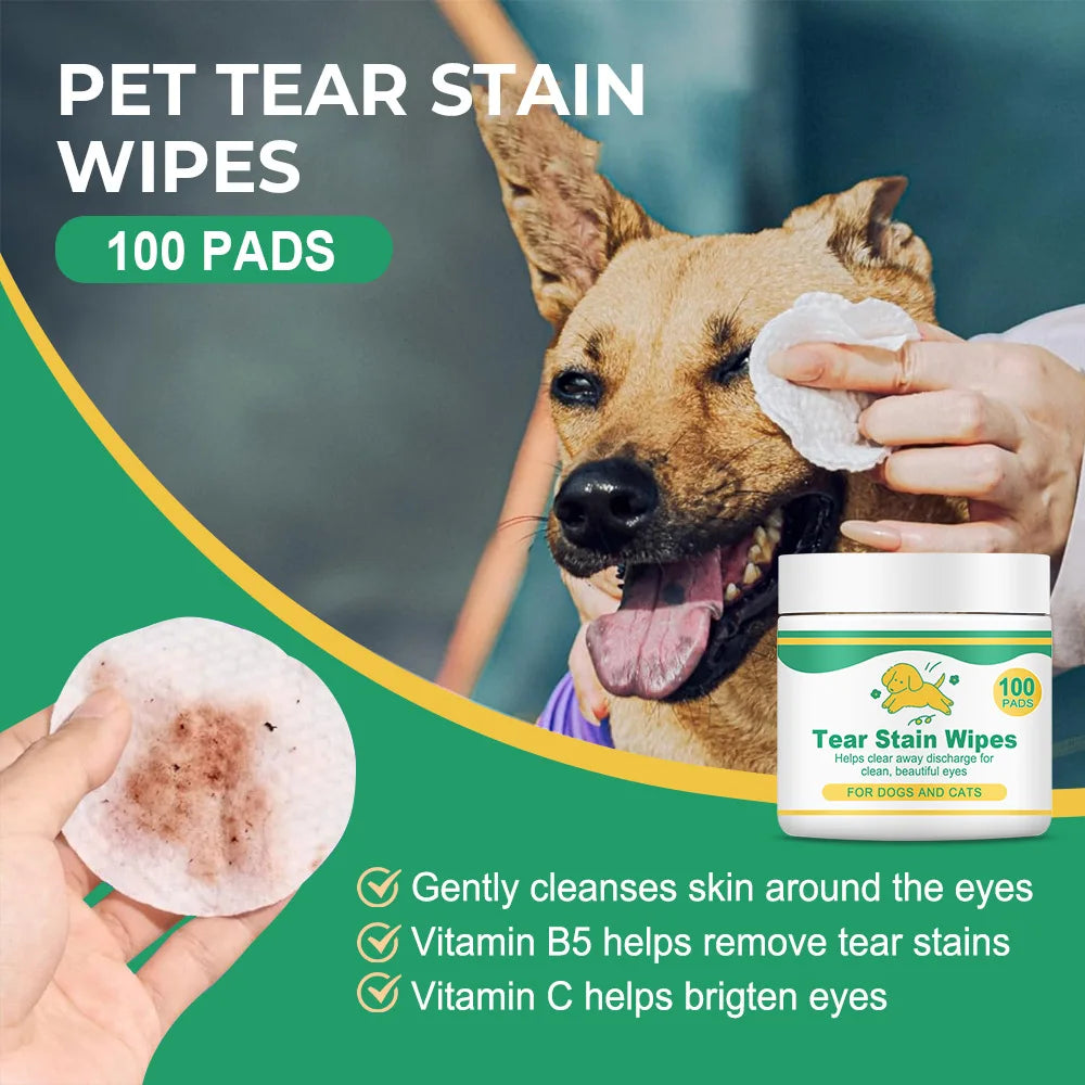 Pet Tear Stain Wipes 100 Pads – Vitamin B5 & C for Dogs & Cats Pet Eye Wipes Oasis Select