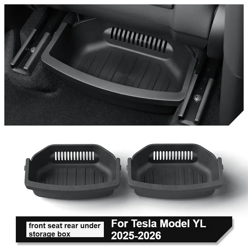 TPE Under Seat Storage Box Drawer For Tesla 2026 Model YL 6-Seat Front Rear Seat Lower Organizer Tray Car Interior Accessories Oasis Select 2PCS For MYL Rear