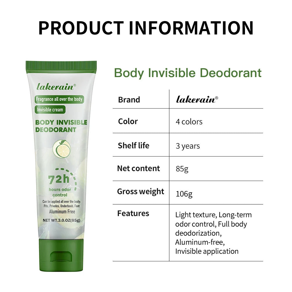 Lakerain Cooling Mint Deodorant Cream | 72Hr Odor Control 85g
