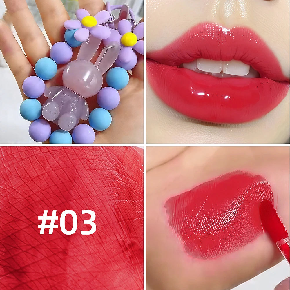 Moisturizing Lip Gloss Cute Rabbit Hand Bracelet Keychain Waterproof Long Lasting Mirror Glaze Non Stick Oasis Select 03