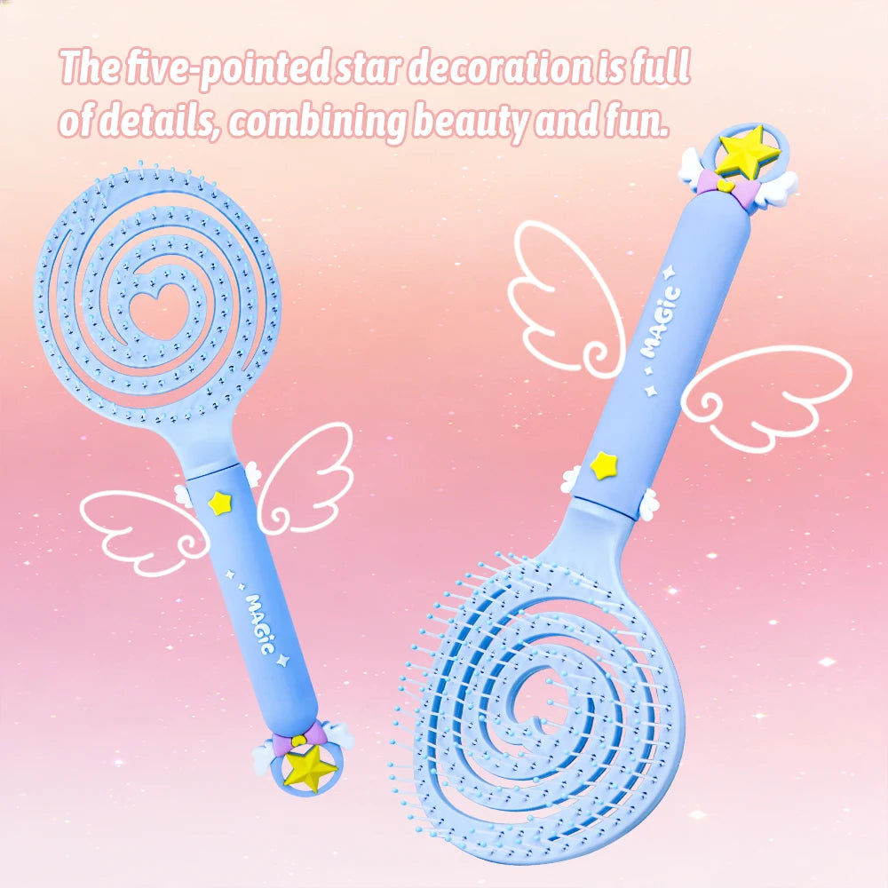 Magic Star Wand Spiral Hollow Comb – Flexible Bristles, 3 Colors Hair Styling Comb Oasis Select