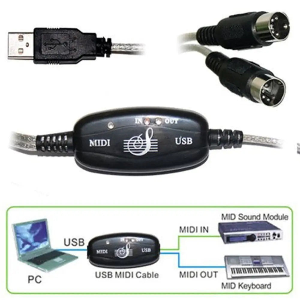 Interface for Electric Piano for Keyboard PC Audio Music Line MIDI to USB Cable MIDI Cable Drum Adapter USB IN-OUT Converter Oasis Select