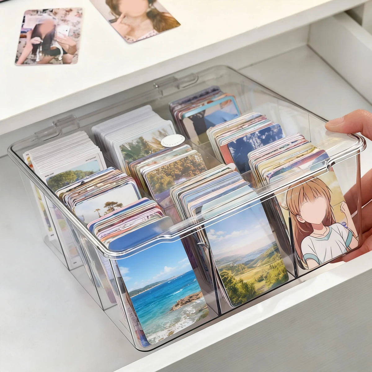 1pc Multifunctional Transparent Black/Transparent Acrylic Card Storage Box with 9 Compartments That Can Hold Over 1500 Postcards Oasis Select