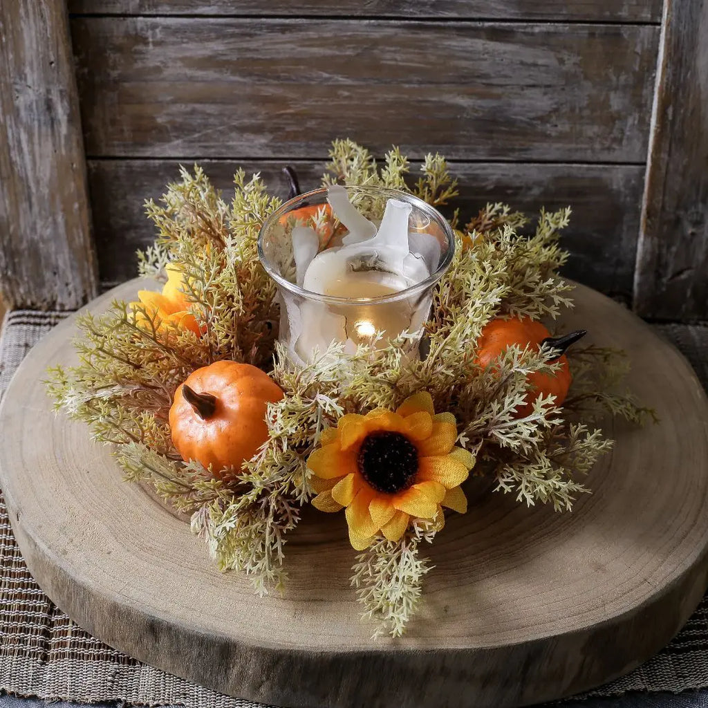 25cm Artificial Pinecone Candle Wreath Autumn Party Decor Pumpkin Maple Leaf Thanksgiving Day Wreath Party Home Ornaments Oasis Select D
