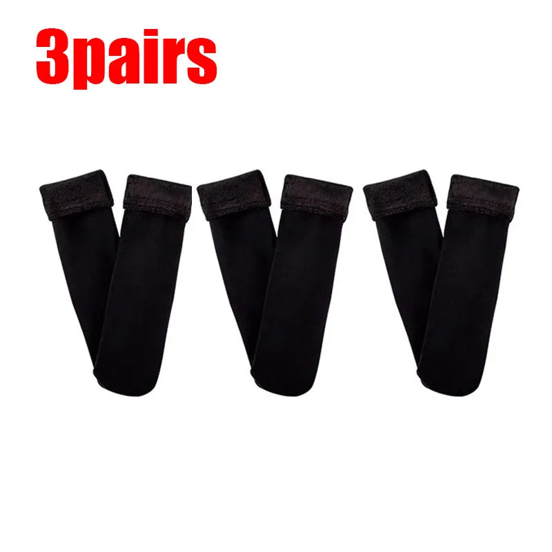 1/2/3/4Pairs Thermal Winter Thicken Plush Socks Women Solid Color Velvet Floor Socks Girls Fleece Lining Nylon Mid-Tube Stocking Oasis Select 3pairs black One Size