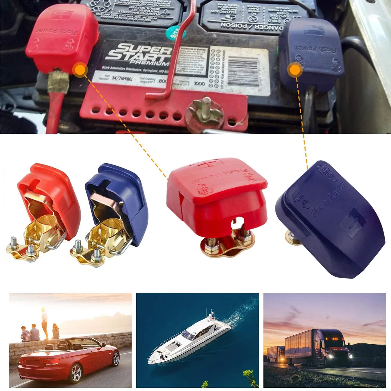 Battery Terminal Connectors Negative and Positive 1 Pair Plate Quick Release Car Connector Battery Clamps Top Post Clips Oasis Select