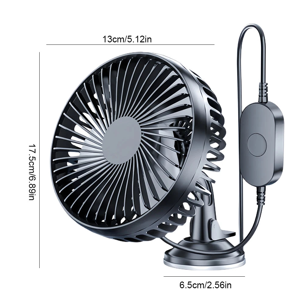 MOJOYCE USB Car Dashboard Fan 360° Suction Cup 12V/24V Car Cooling Fan Oasis Select