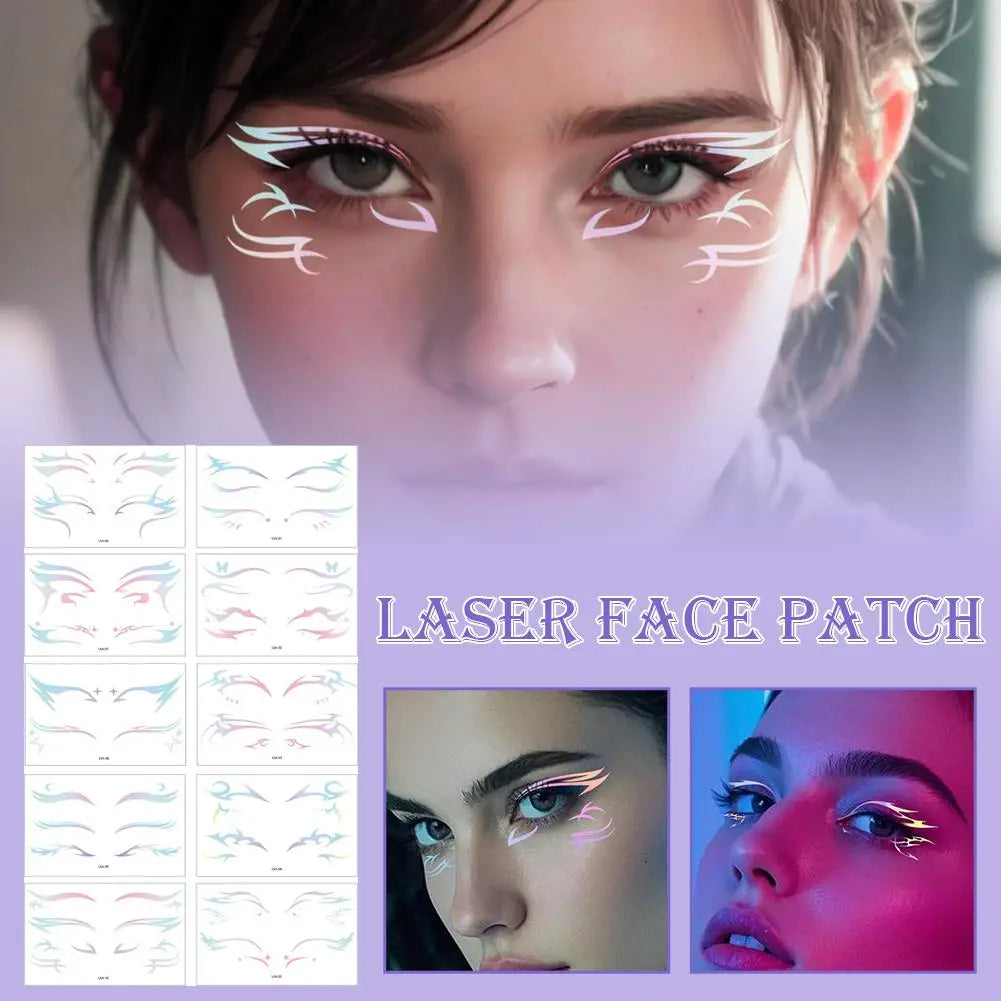 Laser Face Stickers Tattoo Waterproof Temporary Tattoo Eye Decal Glitter Makeup Sticker For Women Party Dance Music Festiva L6E3 Oasis Select