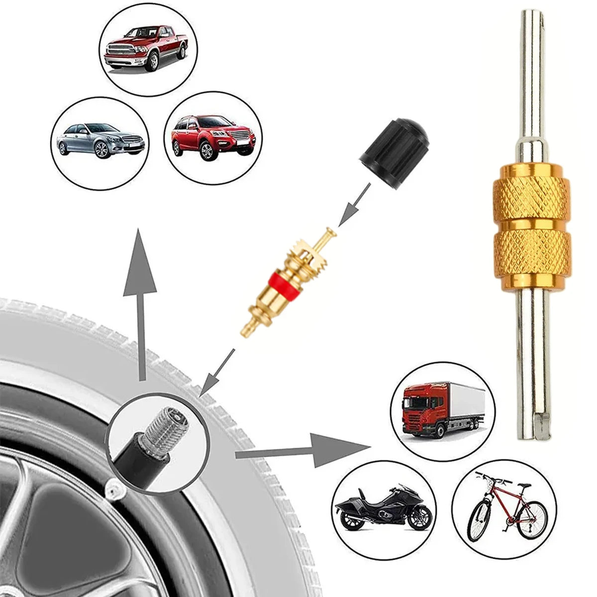 Car Bicycle Slotted Handle Tire Valve Stem Core Remover Screwdriver Tire Repair Install Tool Kit Auto Motorcycle Accessories Oasis Select