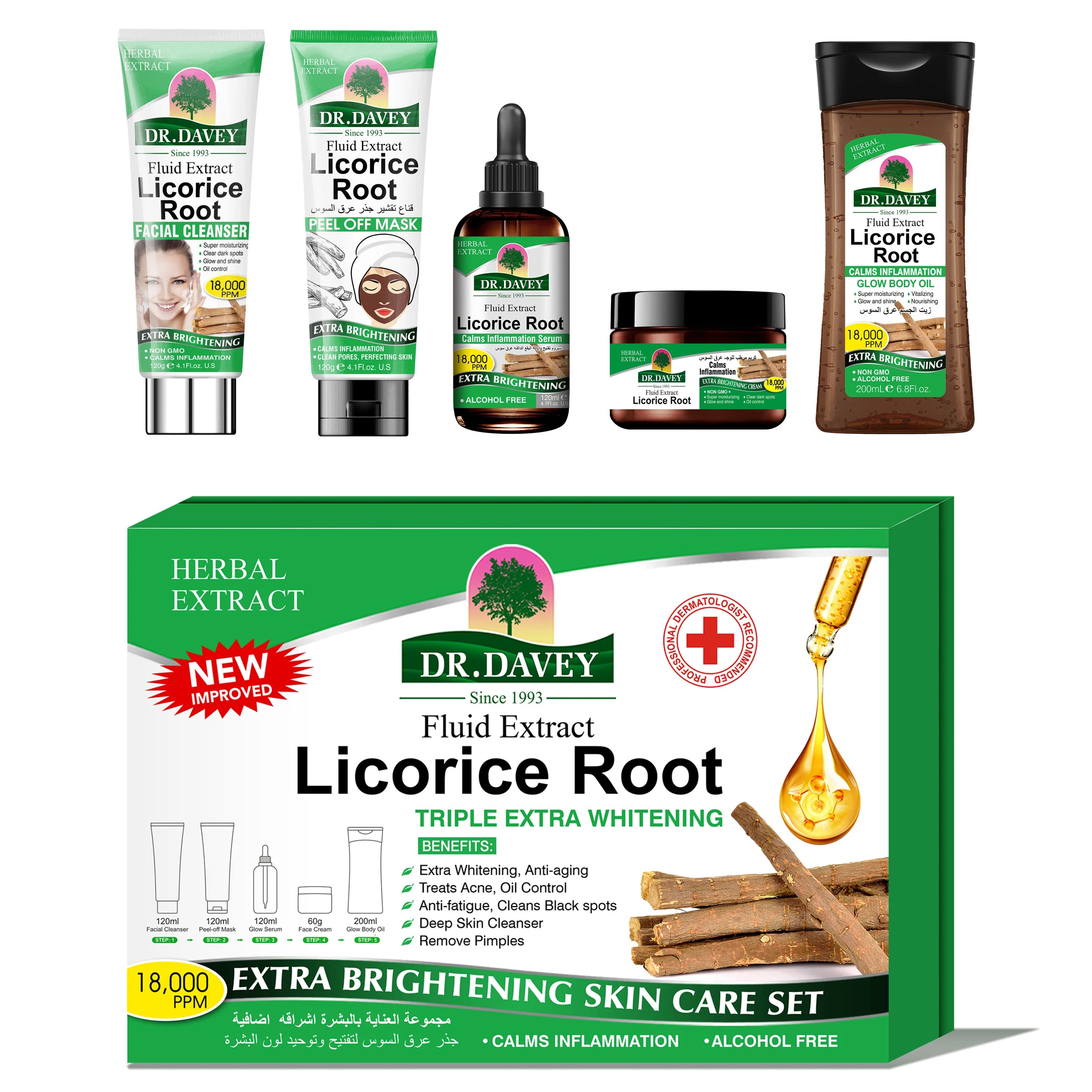 DR.DAVEY Licorice Root Skincare Set – Cream, Mask & Oil