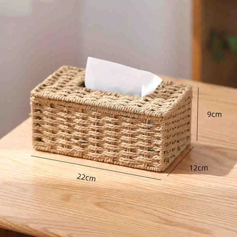 Woven Tissue Storage Box Imitation Rattan Woven Grass Tissue Box Luxury Tissue Paper Holder Home Living Room Table Decoration Oasis Select Camel color