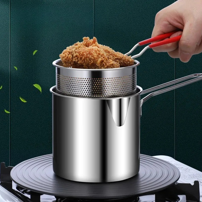 Kitchen Deep Frying Pan with Strainer Stainless Steel Tempura Fryer Versatile Cookware for Home Fried Food Preparation Oasis Select