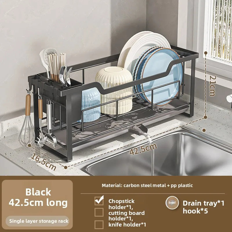kitchen windowsill cutting board, bowl and chopstick draining rack, no need to install small bowl and dish storage racks Oasis Select 42.5cm black KT