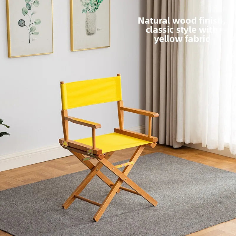 Beech director chair portable solid wood folding chair outdoor leisure chair makeup chair outdoor sketch chair bar chair fishing Oasis Select yellow cloth B