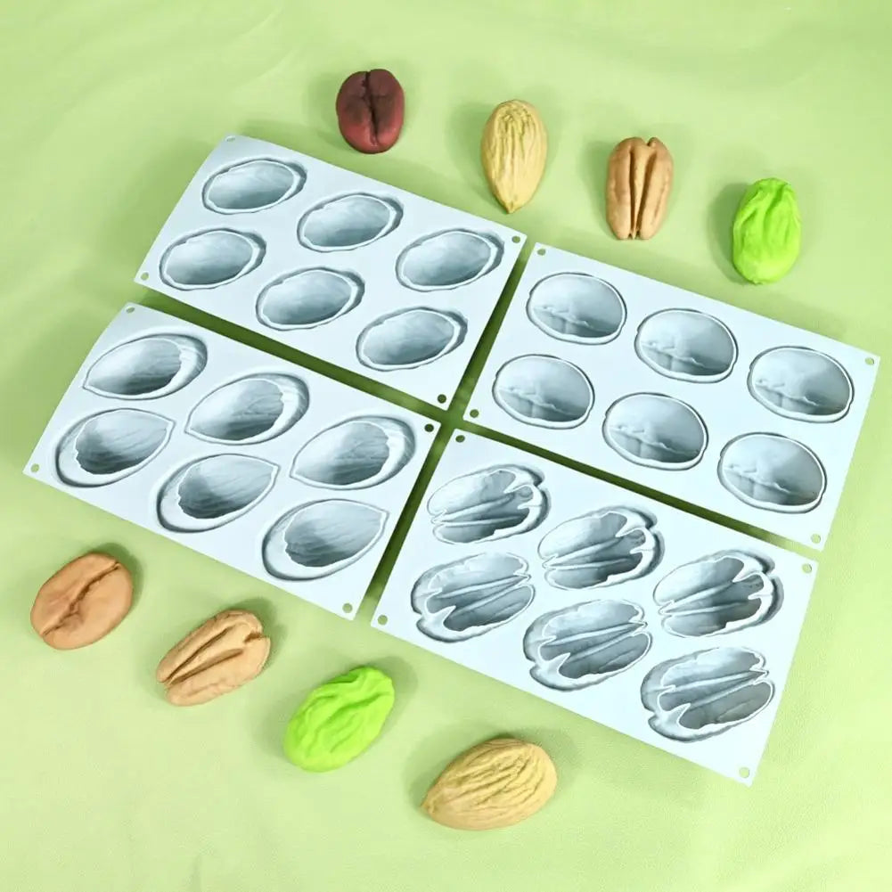 6 Cavity Nut Shaped Silicone Mold 3D Simulation Almond Pistachio Pecan Coffee Bean Mould Baking Tool for DIY Mousse Cake Pudding Oasis Select