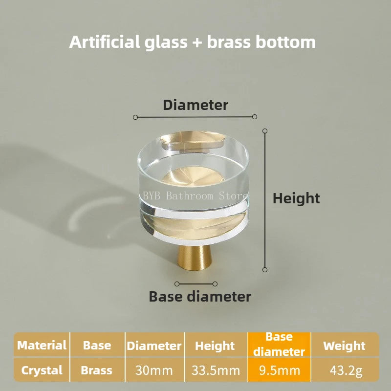 Cupboard Door Handle for Furniture Hardware Solid Brass Crystal Glass Cabinet Pull Kitchen Storage Door Handles Drawer Knobs Oasis Select B transparent 1Pcs