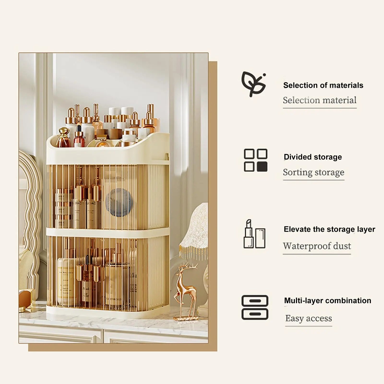 Desktop Makeup Organiser with Drawers Skincare Storage Box Face Mask & Lipstick Holder Plastic Storage Rack Oasis Select