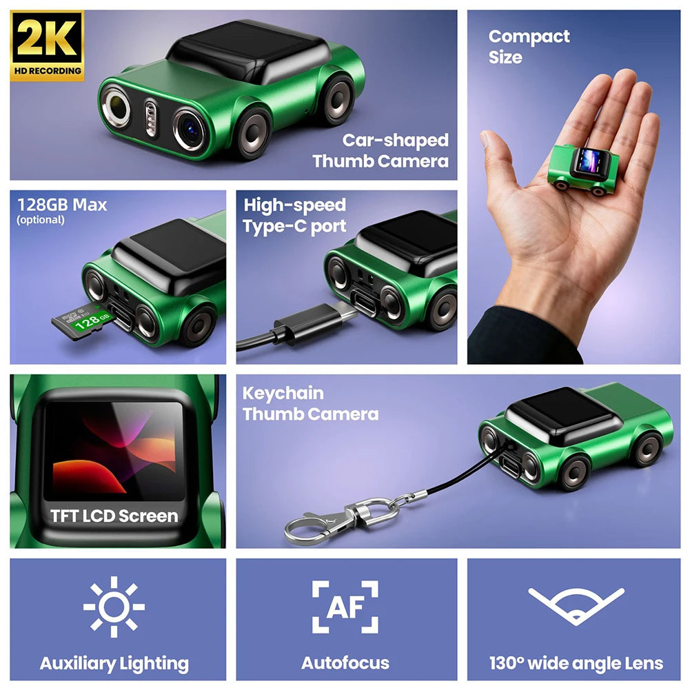 2K HD Car-Shaped Keychain Camera | 130° Wide Angle Auto Focus