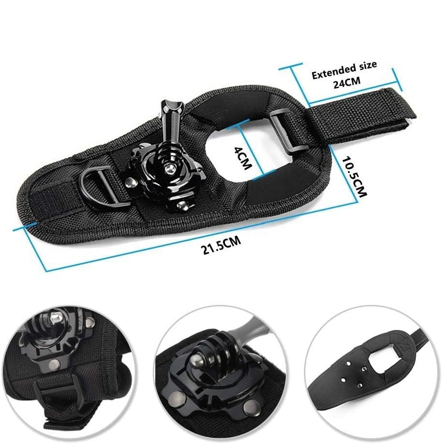 360° Wrist Strap Mount for GoPro Hero 13, DJI Osmo & More