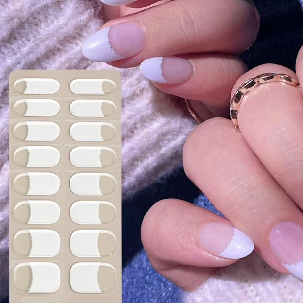 Semi Cured Gel Nail Strips French Gel Sticker Nails No Damage Manicure Supplies for Women Wife Ladies Girls Beauty Lovers Oasis Select