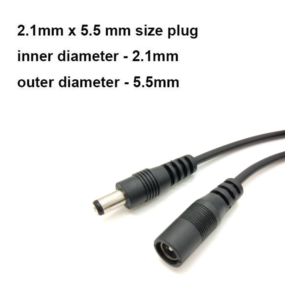 5M 10M DC12V Power Extension Cable 5.5mm*2.1mm Connector Male To Female For LED Lamp CCTV Security Camera Power Cable Cord Black Oasis Select