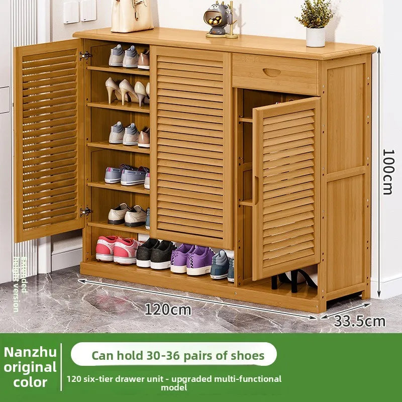 Shoe cabinet Household door porch cabinet Solid wood indoor shoe rack against the wall Large capacity dust-proof storage rack Oasis Select 120-6 layers