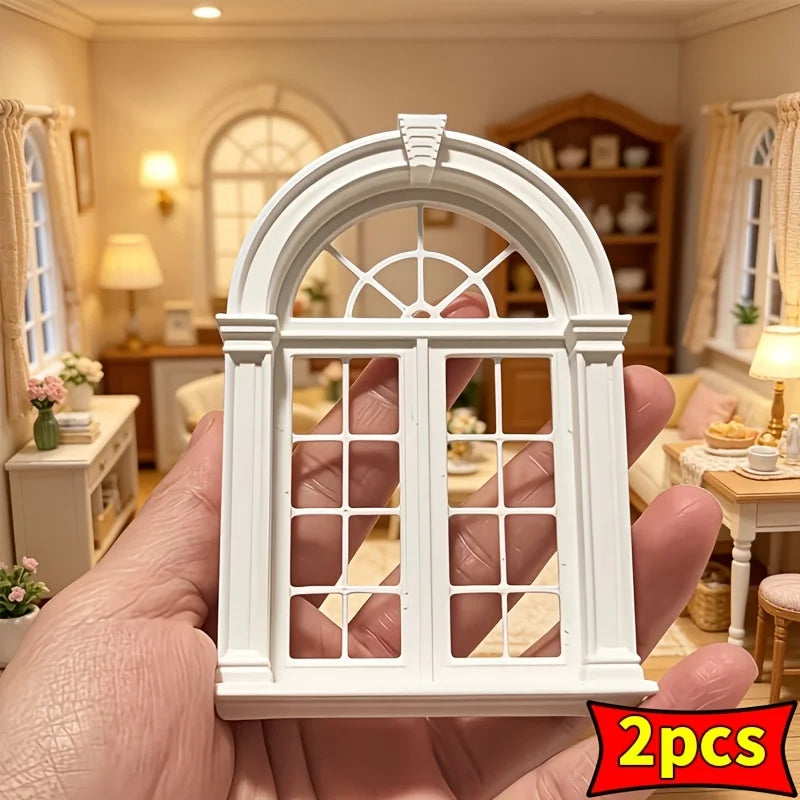 Retro 1:12 Miniature Arched Window Frames 3D Printing 2pcs Dollhouse Windows DIY Tool Scenery Building Kit Dollhouse Accessories Oasis Select