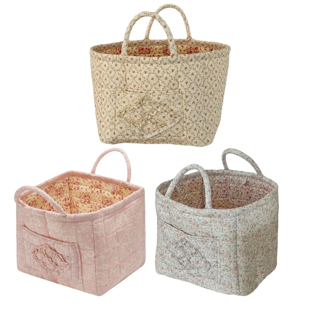 Floral Storage Basket Boho Quilted Tote Storage Organizer Basket For Snack Clothes Toys Foldable Storage Basket Organizer Oasis Select