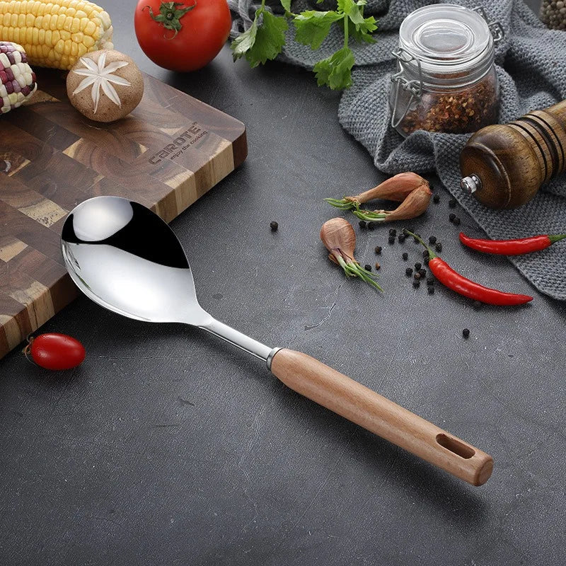 6-Piece Wooden Handle Stainless Steel Kitchen Utensil Set Kitchen Utensil Set Oasis Select 06