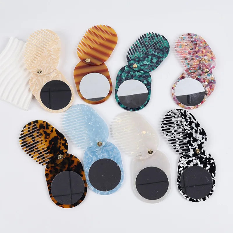 Simple Acetate Makeup Mirror Multifunctional Mini Mirror Comb Thickened Anti Static Skin Care Tools Travel Ins Style Oasis Select