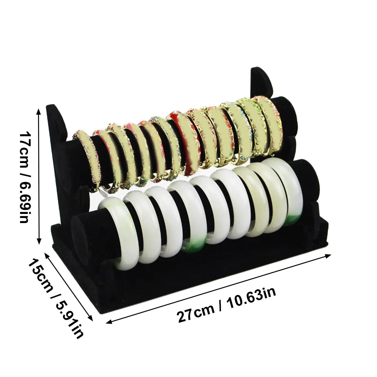 Bracelet display rack, 2-layer 3-layer bracelet storage rack, velvet jewelry rack, suitable for necklaces, headbands, watches Oasis Select Black-2 layer